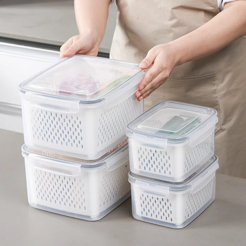 Stackable Produce Storage Containers with Drain Basket