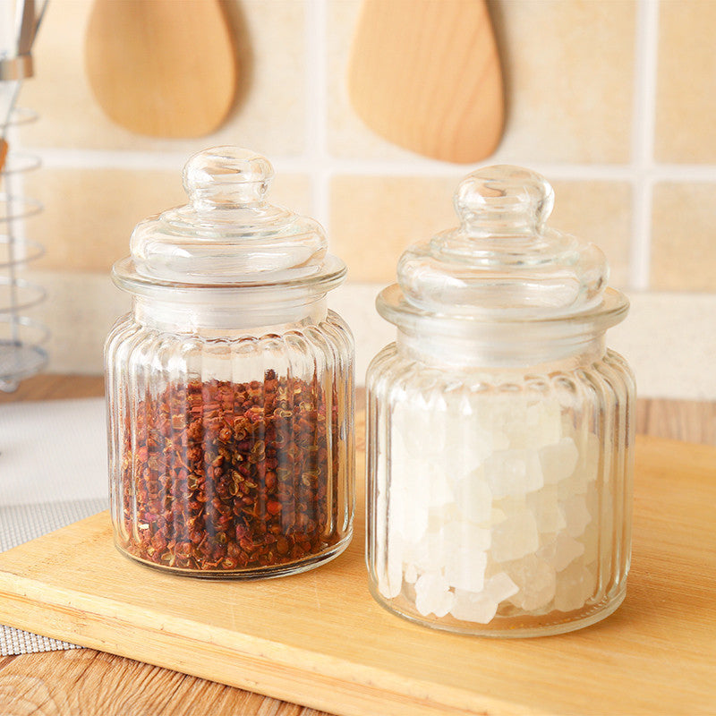 Ribbed Glass Spice & Dry Food Storage Jar with Lid