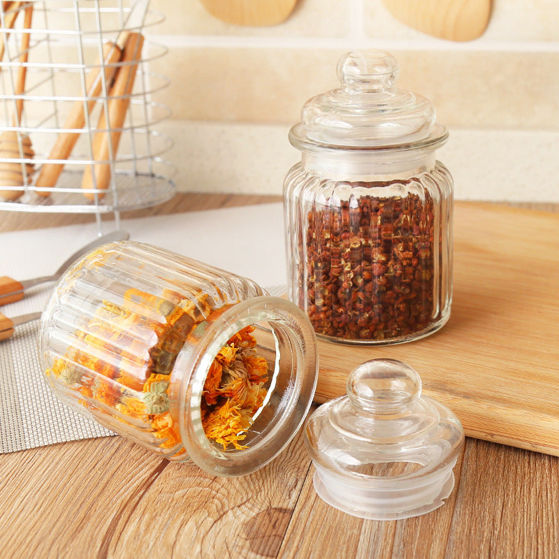 Ribbed Glass Spice & Dry Food Storage Jar with Lid