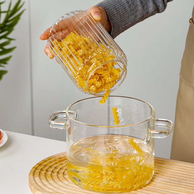 Ribbed Glass Food Storage Jar with Wooden Lid