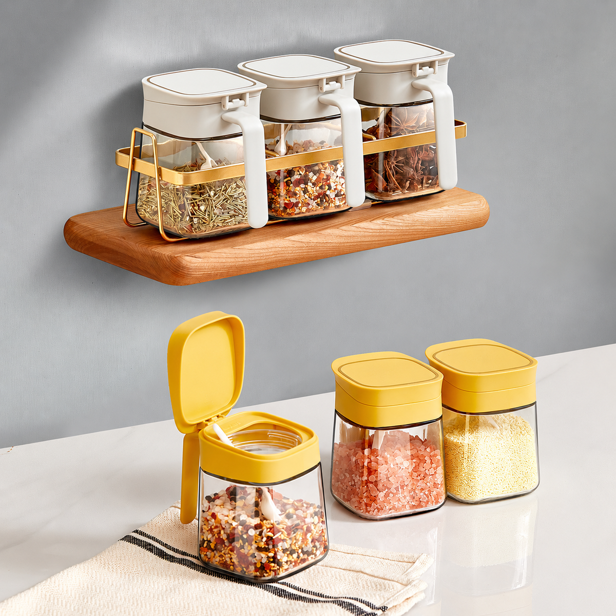 Spice Storage Containers with Lids & Spoons