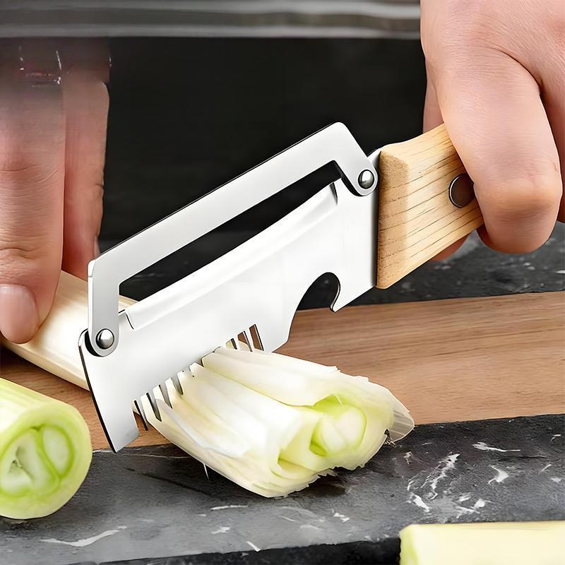 Handheld Vegetable Slicer & Shredder with Wooden Handle