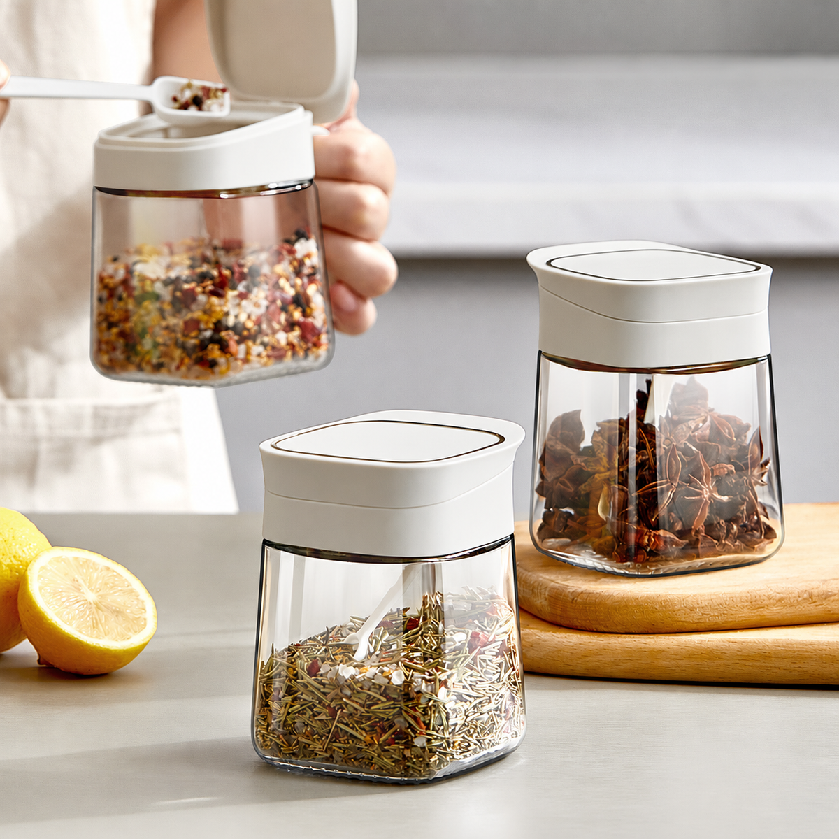 Spice Storage Containers with Lids & Spoons
