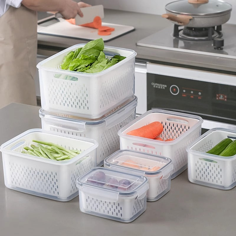 Stackable Produce Storage Containers with Drain Basket