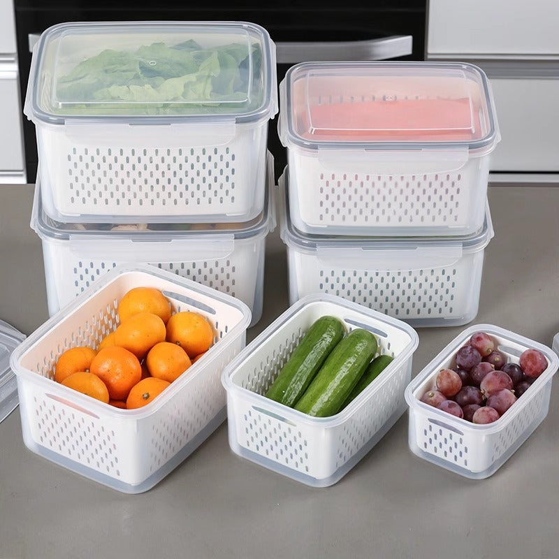 Stackable Produce Storage Containers with Drain Basket