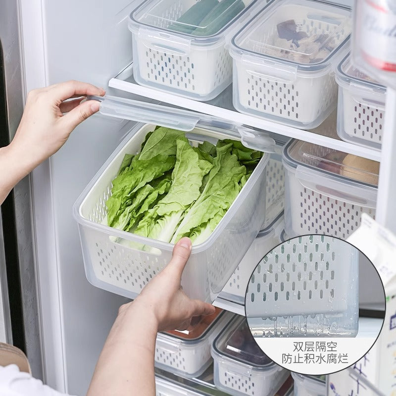Stackable Produce Storage Containers with Drain Basket